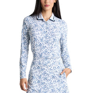 G/Fore Women's Scatter Ditzy Printed Long Sleeve Golf Polo Shirt - Snow/Twilight