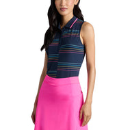 G/Fore Women's Split Stripe Tech Pique Sleeveless Golf Polo Shirt - Twilight