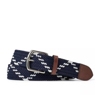 RLX Ralph Lauren Leather Trim Webbed Stripe Golf Belt - Refined Navy/Ceramic White