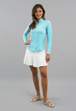 IBKUL Women's Amani Long Sleeve Zip Mock Neck Shirt - Seafoam/White