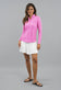 IBKUL Women's Amani Long Sleeve Zip Mock Neck Shirt - Hot Pink/White