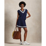 RLX Ralph Lauren Women's Knit Pleated Golf Skort - Refined Navy/White