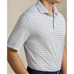 RLX Ralph Lauren Stripe Tour Pique Golf Polo Shirt - Office Blue Multi