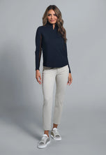 IBKUL Women's Solid Long Sleeve Zip Mock Neck Shirt - Black