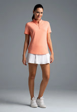 IBKUL Women's Solid Short Sleeve Zip Mock Neck Shirt - Peach