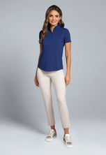 IBKUL Women's Solid Short Sleeve Zip Mock Neck Shirt - Classic Navy