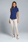 IBKUL Women's Solid Short Sleeve Zip Mock Neck Shirt - Classic Navy
