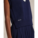 RLX Ralph Lauren Women's Cotton V Neck Sleeveless Sweater Vest - Refined Navy/Ceramic White
