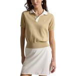 RLX Ralph Lauren Women's 2/48 Cotton Blend Short Sleeve Knitted Golf Polo Shirt - Dune Tan/White Splash