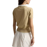 RLX Ralph Lauren Women's 2/48 Cotton Blend Short Sleeve Knitted Golf Polo Shirt - Dune Tan/White Splash
