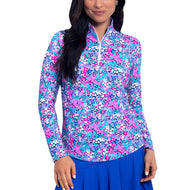 IBKUL Women's Allana Long Sleeve Zip Mock Neck Shirt - Candy Pink Multi