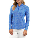 IBKUL Women's Amani Long Sleeve Zip Mock Neck Shirt - Blue/White