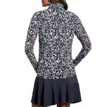 IBKUL Women's Karen Long Sleeve Zip Mock Neck Shirt - Black/Grey