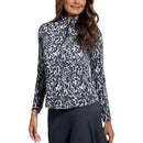 IBKUL Women&#39;s Karen Long Sleeve Zip Mock Neck Shirt - Black/Grey