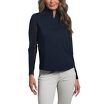 IBKUL Women's Solid Long Sleeve Zip Mock Neck Shirt - Black