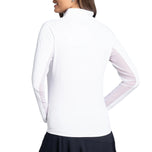 IBKUL Women's Solid Long Sleeve Zip Mock Neck Shirt - White