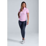 IBKUL Women's Solid Short Sleeve Zip Mock Neck Shirt - Candy Pink