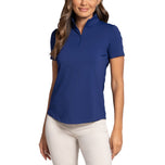 IBKUL Women's Solid Short Sleeve Zip Mock Neck Shirt - Navy