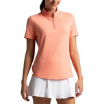 IBKUL Women's Solid Short Sleeve Zip Mock Neck Shirt - Peach