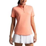IBKUL Women's Solid Short Sleeve Zip Mock Neck Shirt - Peach