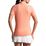 IBKUL Women's Solid Short Sleeve Zip Mock Neck Shirt - Peach