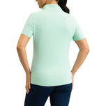 IBKUL Women's Solid Short Sleeve Zip Mock Neck Shirt - Pool Party