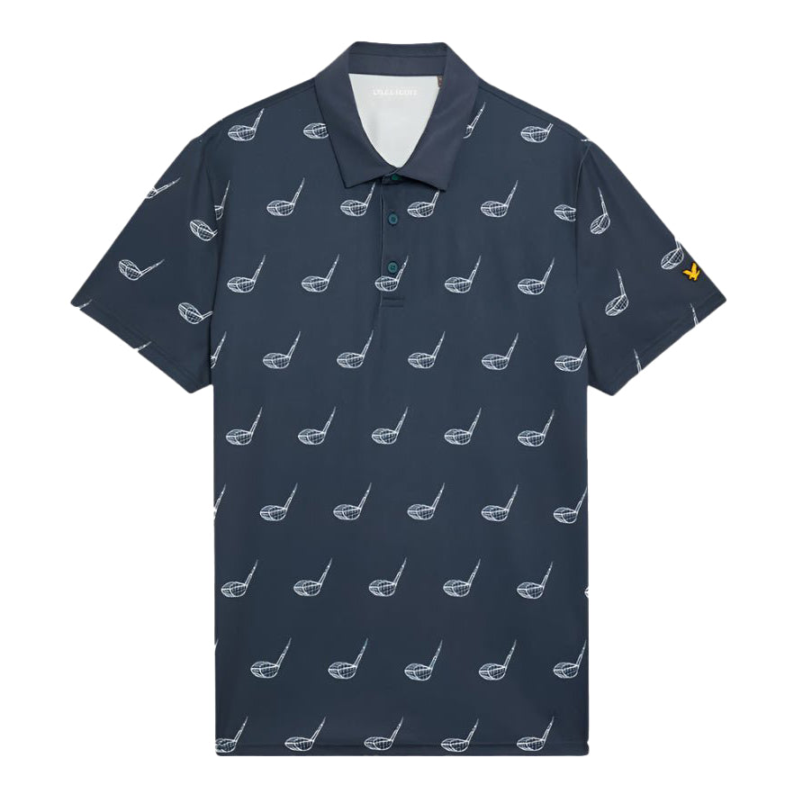 Lyle & Scott Micro Club Printed Golf Polo Shirt - Condor Blue