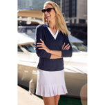 Golftini Women's Say Yes Long Sleeve Golf Polo Shirt - Navy/White