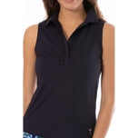 Golftini Women's Sleeveless Ruffle Golf Polo Shirt - Navy