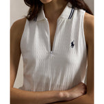 RLX Ralph Lauren Women's Active Cable 1/4 Zip Sleeveless Golf Polo Shirt - Ceramic White