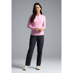 IBKUL Women's Solid Long Sleeve Zip Mock Neck Shirt - Candy Pink