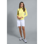 IBKUL Women's Solid Long Sleeve Zip Mock Neck Shirt - Butter