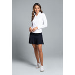 IBKUL Women's Solid Long Sleeve Zip Mock Neck Shirt - White