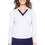 Golftini Women's Say Yes Long Sleeve Golf Polo Shirt - White/Navy