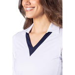 Golftini Women's Say Yes Long Sleeve Golf Polo Shirt - White/Navy