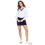 Golftini Women's Say Yes Long Sleeve Golf Polo Shirt - White/Navy