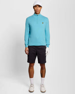 Lyle & Scott Quarter Zip Knitted Merino Blend Golf Jumper - Aquamarine Blue