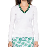 Golftini Women's Fashion V-Neck Sweater - White/Kelly Green